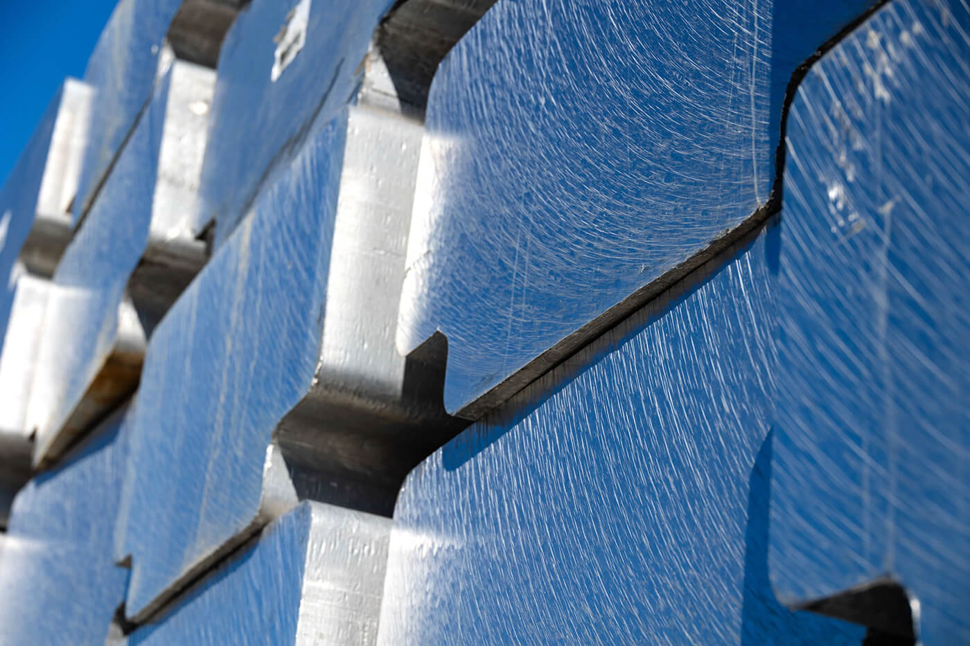 cclose up of metal aluminum-ignots