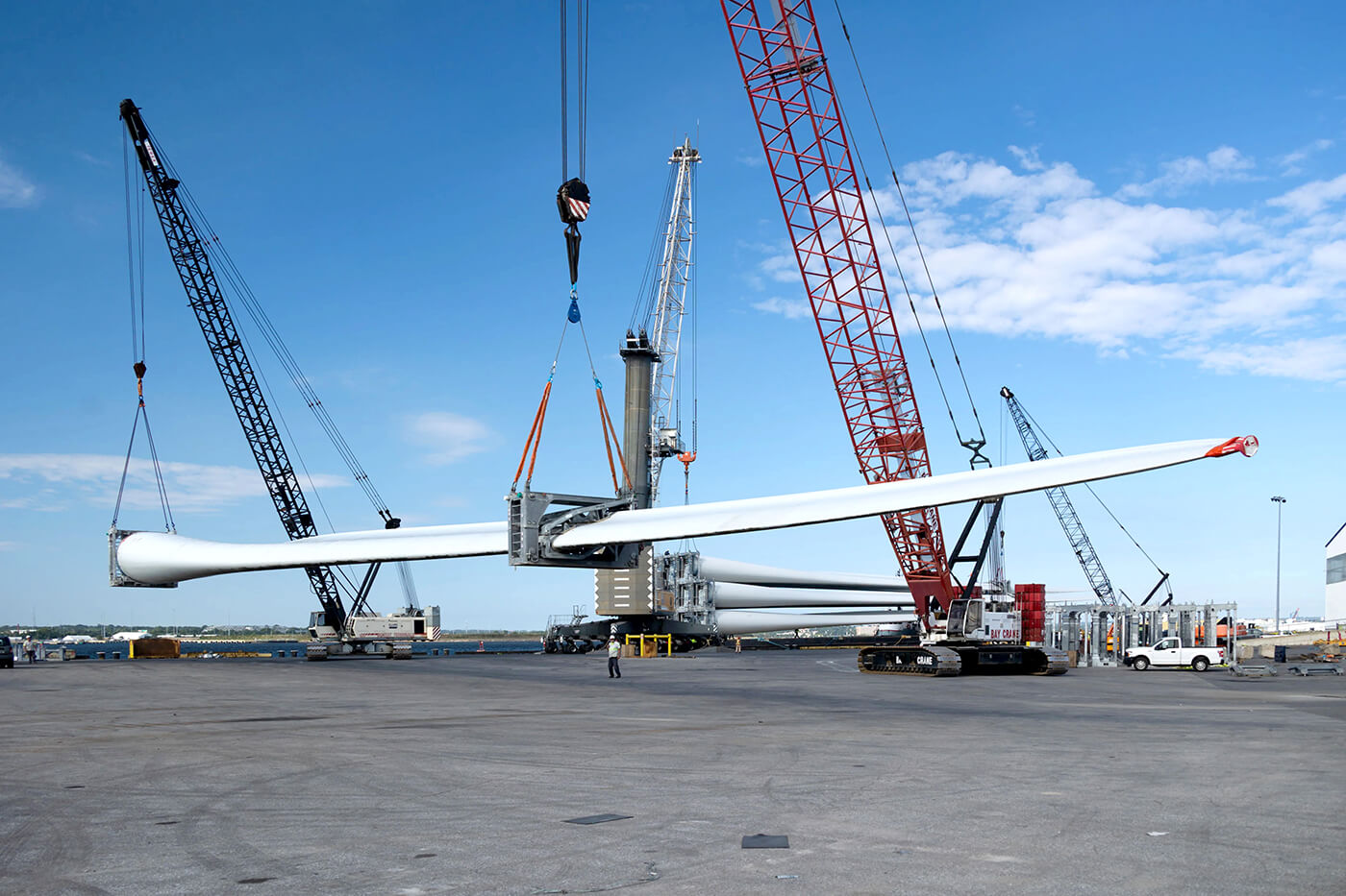 crawler crane lifting a wind turbine rotar